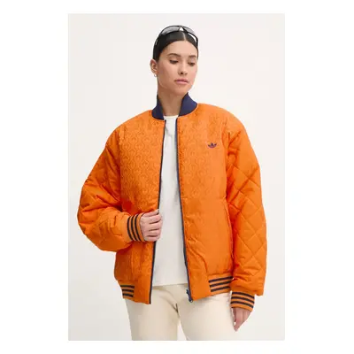 Oboustranná bomber bunda adidas Originals 70s Reversible Oversized Bomber Jacket dámská, oranžov