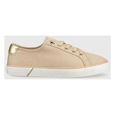 Tenisky Tommy Hilfiger LACE UP VULC SNEAKER dámské, béžová barva, FW0FW06957