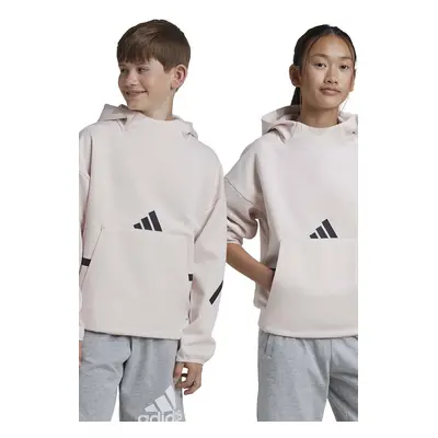 Mikina adidas J Z.N.E. HD růžová barva, s kapucí, s potiskem, JF2818