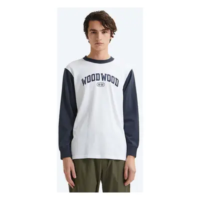 Bavlněné tričko s dlouhým rukávem Wood Wood Mark IVY Longsleeve bílá barva, s potiskem, 12135401