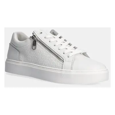 Sneakers boty Calvin Klein LOW TOP LACE UP W/ ZIP MONO bílá barva, HM0HM01555