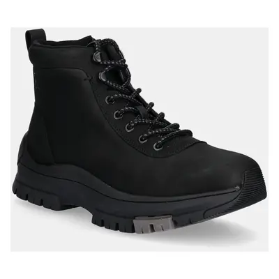 Kožené trapery Calvin Klein Jeans HYBRID WP BOOT LACEUP REBELLIOUS pánské, černá barva, YM0YM010