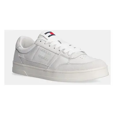 Kožené sneakers boty Tommy Jeans THE GREENWICH MIX MEDIA bílá barva, EM0EM01444