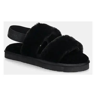 Pantofle Calvin Klein Jeans HOME VELCRO IN FUR černá barva, YW0YW01595