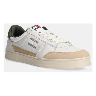 Kožené sneakers boty Tommy Jeans THE GREENWICH MIX MEDIA béžová barva, EM0EM01444