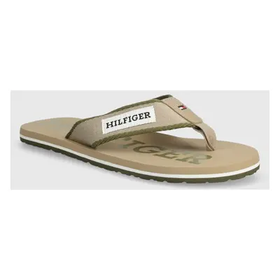 Žabky Tommy Hilfiger PATCH BEACH SANDAL pánské, béžová barva, FM0FM05024