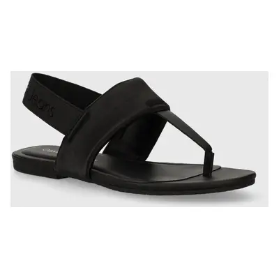 Sandály Calvin Klein Jeans FLAT SANDAL TOEPOST DC dámské, černá barva, YW0YW01344