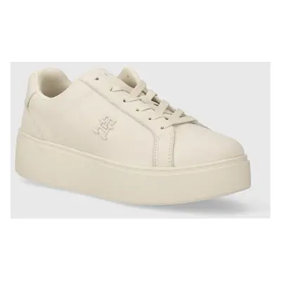 Kožené sneakers boty Tommy Hilfiger PLATFORM COURT SNEAKER NUBUCK béžová barva, FW0FW07912