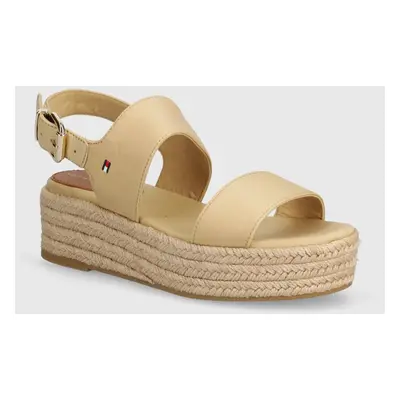 Sandály Tommy Hilfiger MID WEDGE SANDAL dámské, béžová barva, na platformě, FW0FW07885