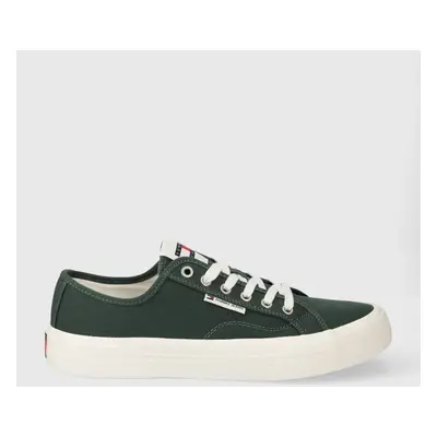 Tenisky Tommy Jeans TJM LACE UP CANVAS COLOR pánské, zelená barva, EM0EM01365