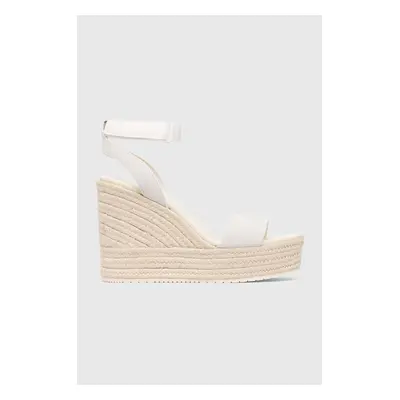 Semišové sandály Calvin Klein Jeans WEDGE SANDAL SU MG BTW dámské, béžová barva, na platformě, Y