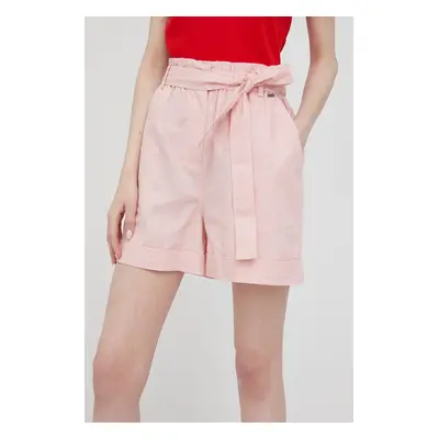 Šortky s příměsí lnu Pepe Jeans Muriel růžová barva, high waist