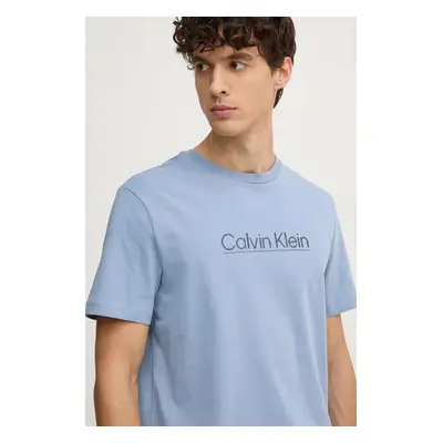 Bavlněné tričko Calvin Klein modrá barva, s aplikací, K10K113587