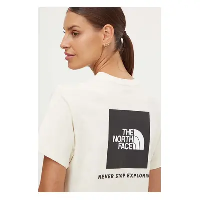 Bavlněné tričko The North Face W S/S Relaxed Redbox Tee béžová barva, NF0A87NKQLI1