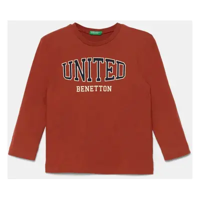 Dětské bavlněné tričko s dlouhým rukávem United Colors of Benetton oranžová barva, s potiskem, 3