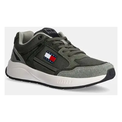 Sneakers boty Tommy Jeans TJM RUNNER MIX MATERIAL zelená barva, EM0EM01494