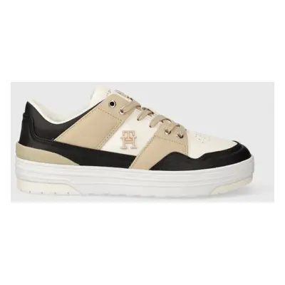 Kožené sneakers boty Tommy Hilfiger TH BASKET SNEAKER LO béžová barva, FW0FW07756