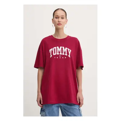 Bavlněné tričko Tommy Jeans vínová barva, DW0DW18403