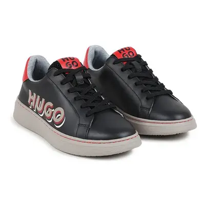 Dětské kožené sneakers boty HUGO černá barva, G00246