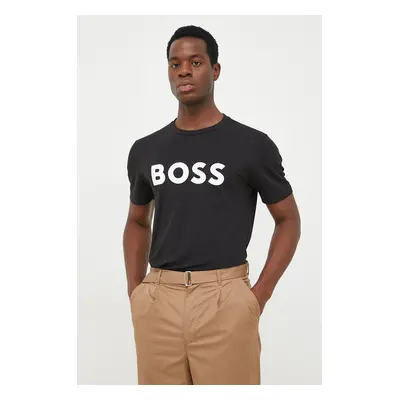 Bavlněné tričko BOSS BOSS CASUAL černá barva, s potiskem, 50481923