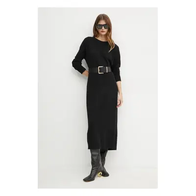 Vlněné šaty Liu Jo černá barva, maxi, oversize, WF4533 MS009