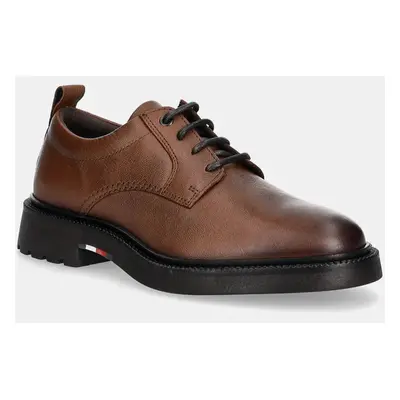 Kožené polobotky Tommy Hilfiger HILFIGER COMFORT LWT LTH SHOE pánské, hnědá barva, FM0FM05172