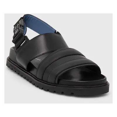 Kožené sandály Tommy Hilfiger ELEVATED TH BUCKLE LTH SANDAL pánské, černá barva, FM0FM05007