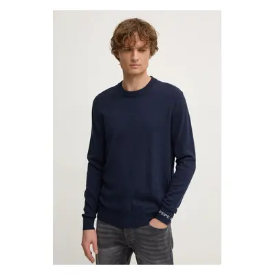 Svetr z vlněné směsi Pepe Jeans NEW ANDRE CREW NECK pánský, tmavomodrá barva, lehký, PM702469