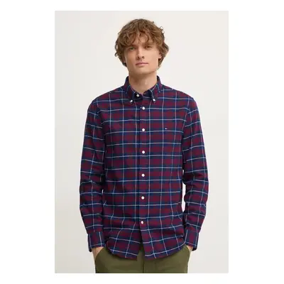 Bavlněná košile Tommy Hilfiger vínová barva, regular, s límečkem button-down, MW0MW37207