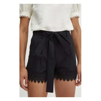 Kraťasy Twinset dámské, černá barva, hladké, high waist, 241TT2237