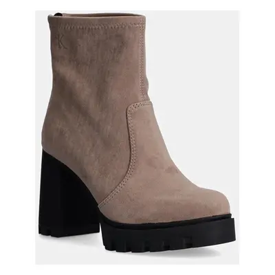 Nízké kozačky Calvin Klein Jeans HEEL PLATFORM ZIP BOOT SS dámské, hnědá barva, na podpatku, YW0