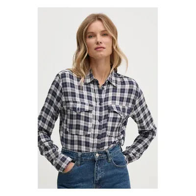 Košile Pepe Jeans POLIVIA dámská, tmavomodrá barva, regular, s klasickým límcem, PL304938