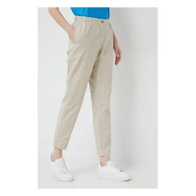 Bavlněné kalhoty Tommy Hilfiger béžová barva, jednoduché, high waist