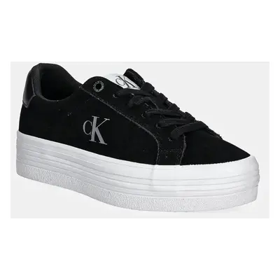 Semišové sneakers boty Calvin Klein Jeans VULC FLATFORM LACEUP LOW MG S černá barva, YW0YW01576