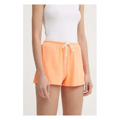 Šortky s příměsí lnu American Vintage SHORT COURT oranžová barva, high waist, LOP09AE24