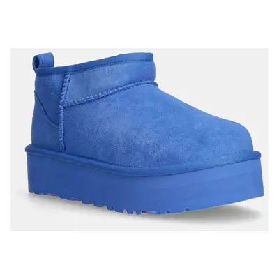 Dětské semišové sněhule UGG KIDS CLASSIC ULTRA MINI PLATFORM modrá barva, 1157791K