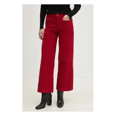 Manšestrové kalhoty Pepe Jeans CELIA červená barva, střih culottes, high waist, PL211776