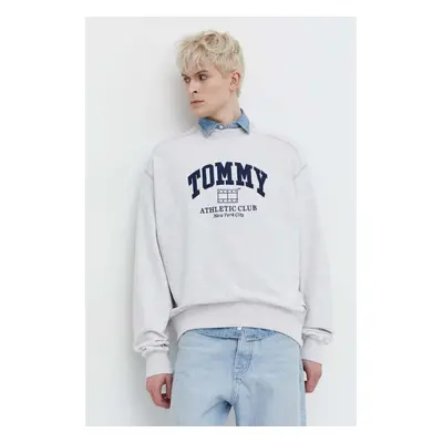 Bavlněná mikina Tommy Jeans pánská, šedá barva, melanžová, DM0DM18635