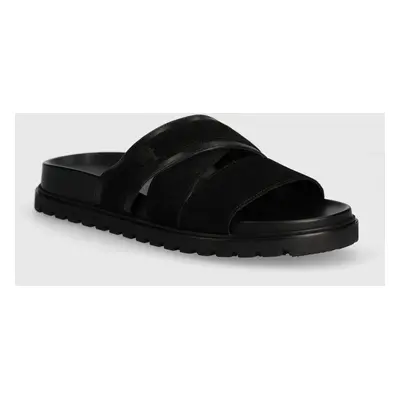 Semišové pantofle Tommy Hilfiger ELEVATED TH CRISS SUEDE SANDAL pánské, černá barva, FM0FM05065