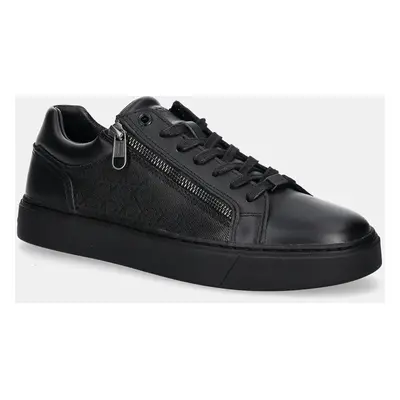 Sneakers boty Calvin Klein LOW TOP LACE UP W/ ZIP MONO černá barva, HM0HM01555