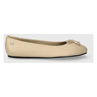 Kožené baleríny Tommy Hilfiger ESSENTIAL LEATHER BALLERINA béžová barva, FW0FW07768