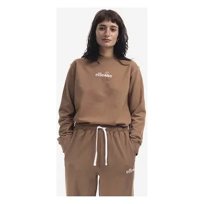 Bavlněná mikina Ellesse Sappan Sweatshirt dámská, hnědá barva, s potiskem, SGM13149-BROWN