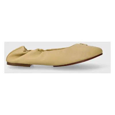 Kožené baleríny Tommy Hilfiger TH ELEVATED ELASTIC BALLERINA béžová barva, FW0FW07882