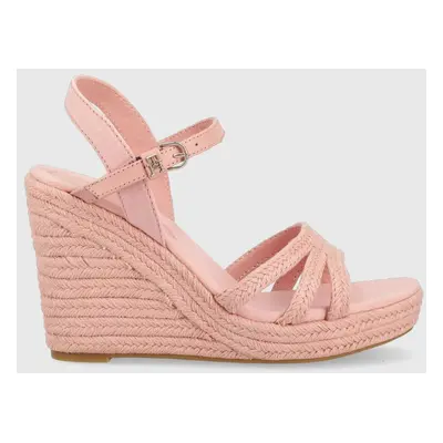 Sandály Tommy Hilfiger ESSENTIAL WEDGE SANDAL dámské, růžová barva, na klínku, FW0FW07159