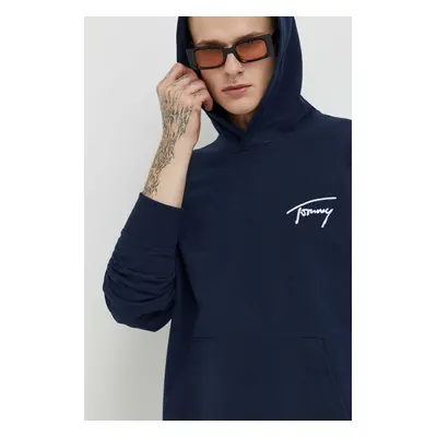 Bavlněná mikina Tommy Jeans pánská, tmavomodrá barva, s kapucí, s aplikací, DM0DM17990