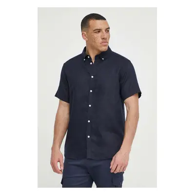 Lněná košile Les Deux tmavomodrá barva, regular, s límečkem button-down, LDM401053