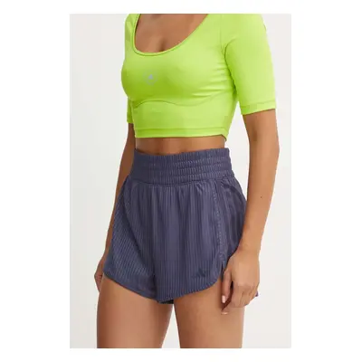 Tréninkové šortky adidas Performance Pacer tmavomodrá barva, hladké, high waist, IK5457