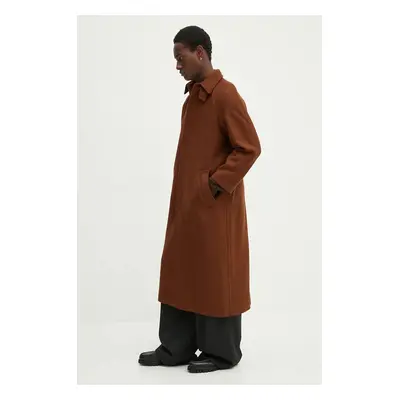 Vlněný kabát A.P.C. manteau gaia hnědá barva, přechodný, oversize, WVBDE.F01533