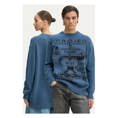 Svetr s příměsí mohéru Y/Project PARIS' BEST JACQUARD PULLOVER modrá barva, 206SW001