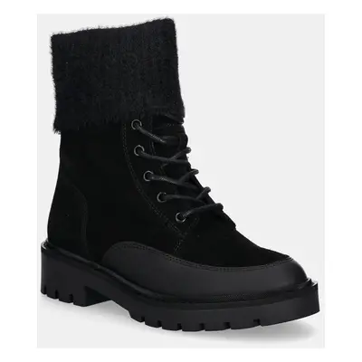 Nízké kozačky Calvin Klein Jeans COMBAT MID LACE UP BOOT WL dámské, černá barva, na plochém podp